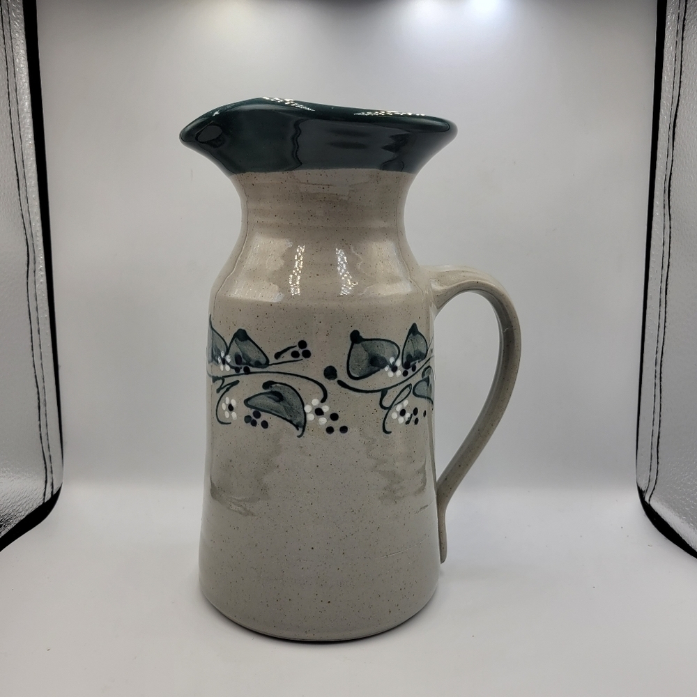 Great Bay Pottery Vintage Ceramic Pitcher in Gray & Blue/Green Glaze